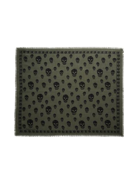 Alexander McQueen Skull Print Wool Scarf in Kaki/Black at Nordstrom