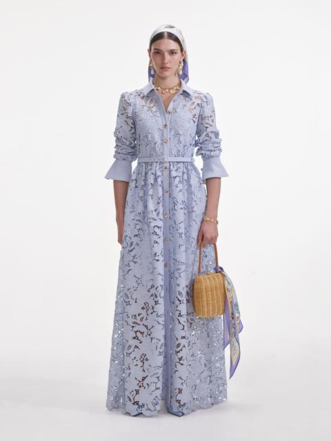 self-portrait Blue Lace Collared Maxi Dress