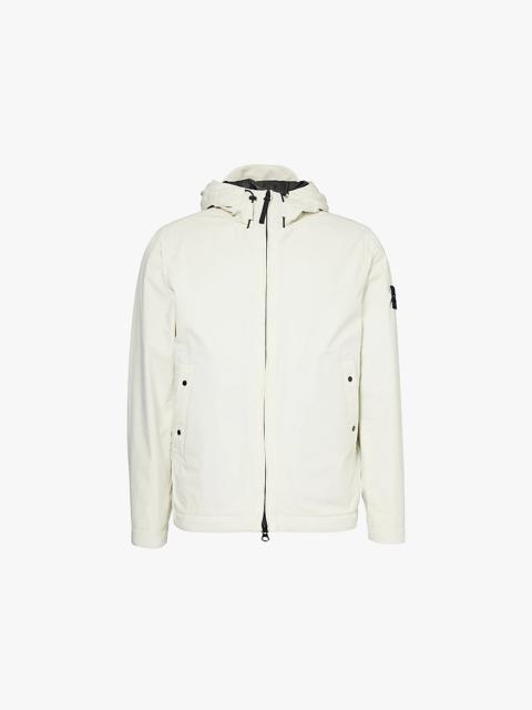 Brand-patch hooded stretch-woven jacket