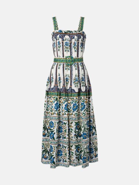 FARM RIO Manoela belted floral linen-blend pleated midi dress