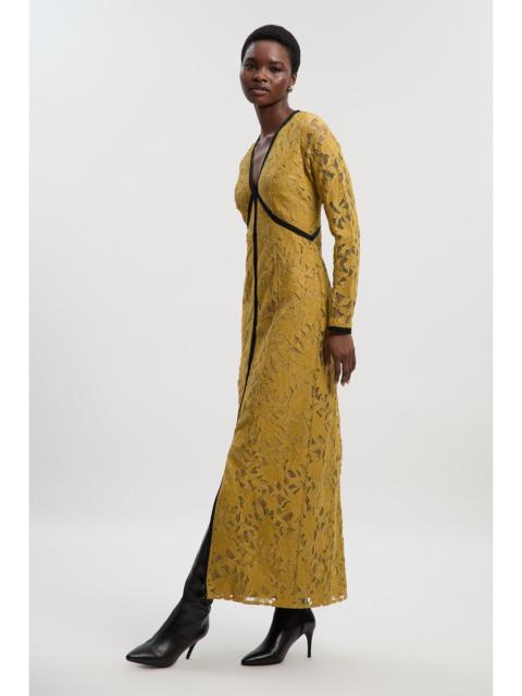 KAREN MILLEN Lace with black taping long sleeve woven maxi dress