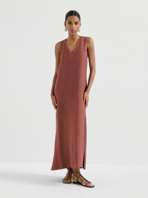 Brunello Cucinelli Viscose and linen fluid twill dress with monili
