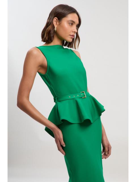 KAREN MILLEN Figure Form Bandage Peplum Belted Pencil Knit Midi Dress