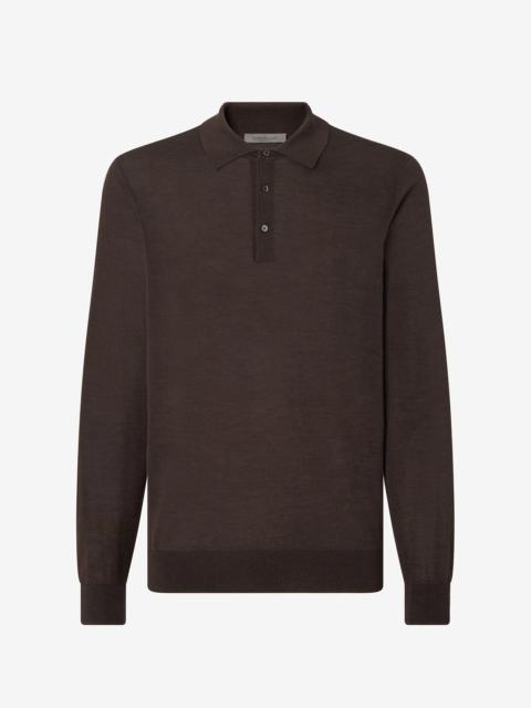CORNELIANI Brown ultra fine silk and cashmere button-up polo shirt