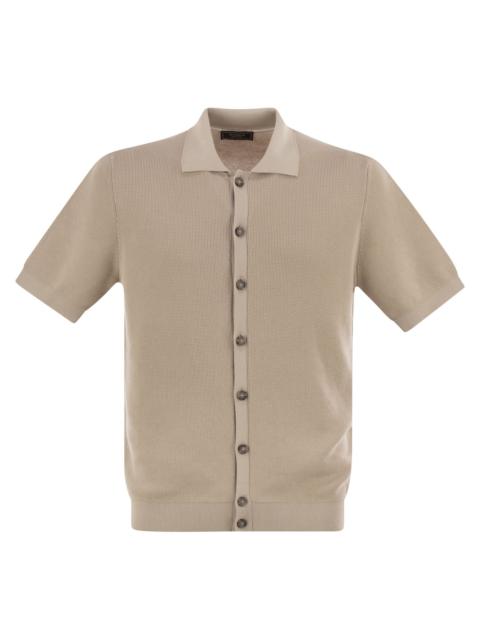 Peserico - Peserico Men Polo Cardigan In Pure Cotton Yarn