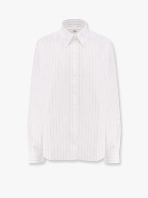 Totême Striped organic cotton shirt with monogram embroidered logo