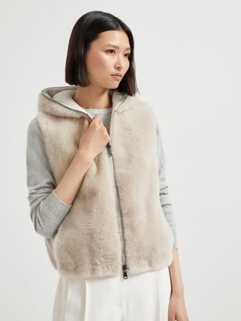 Brunello Cucinelli Cashmere shearling reversible hooded vest with precious trim