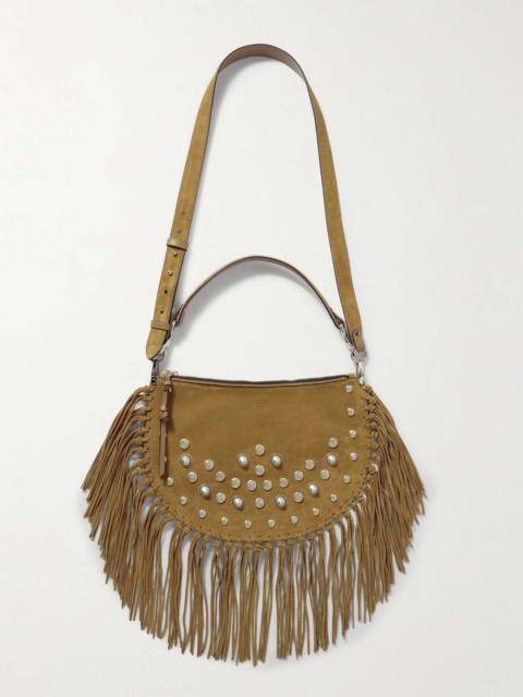 Kanao fringed studded suede shoulder bag Tan