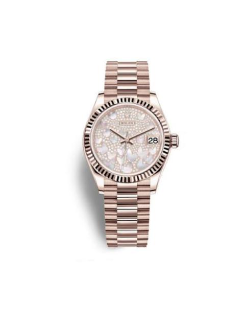 ROLEX Rolex Datejust 31 Mother of Pearl Butterfly Diamond Pave Dial Ladies 18kt Everose Gold President Wat