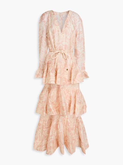 Zimmermann Ruffled printed linen and silk-blend maxi dress