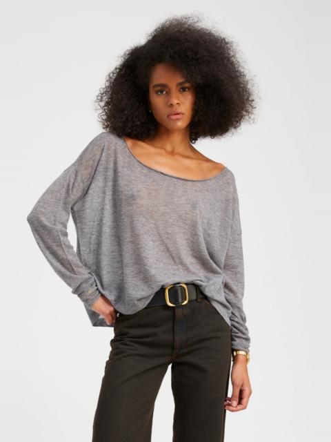 SPRWMN GREY TISSUE CASHMERE OFF-SHOULDER TOP