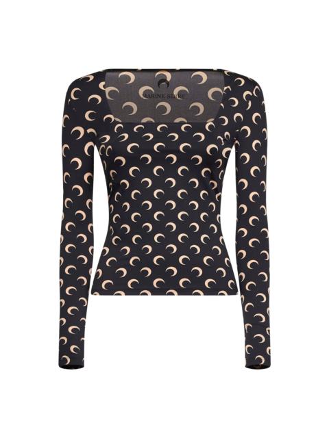 Marine Serre Marine Serre Women Black Moon Print Recycled Jersey Top