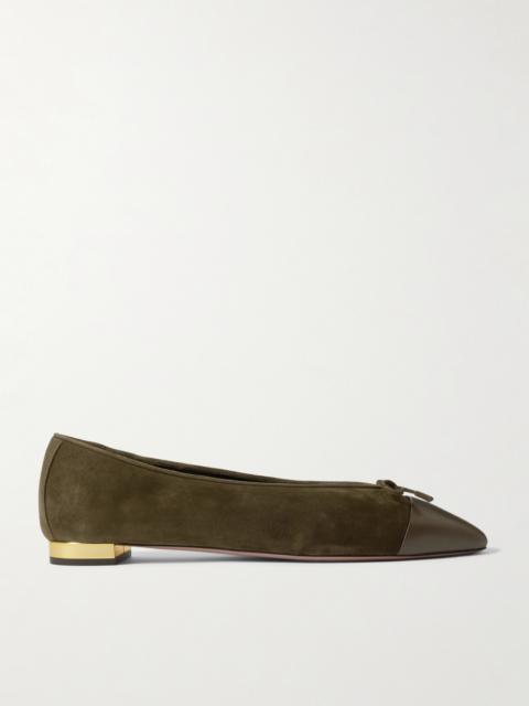 AQUAZZURA Gioia Bow-detailed Leather-trimmed Suede Ballet Flats