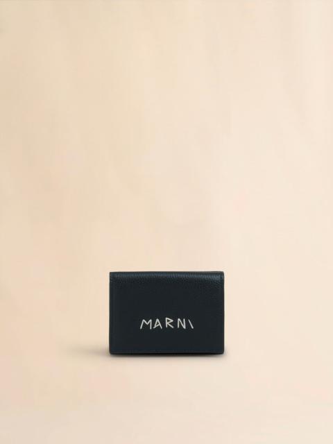 Marni BLACK LEATHER TRIFOLD WALLET WITH MARNI MENDING