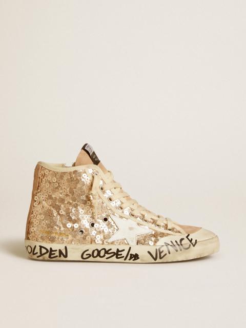 Golden Goose Francy Penstar in sequins with leather star and suede inserts