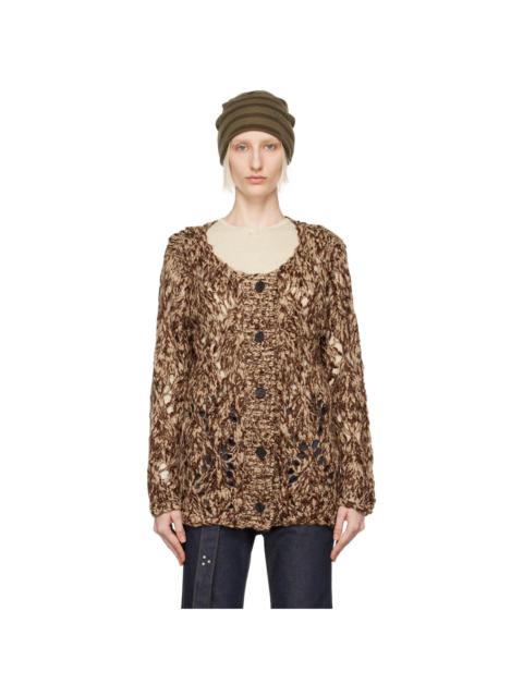 OPEN YY Brown Argyle Pointelle Cardigan