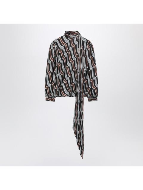 GUCCI Gucci Grey/Brown Printed Silk Twill Blouse Women