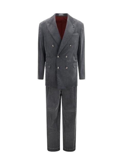 Brunello Cucinelli Brunello Cucinelli Ribbed Double-breasted Suit Grey