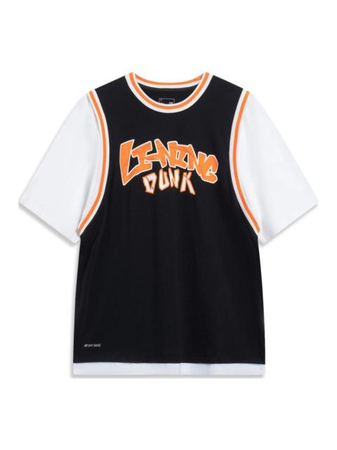 Li-Ning Li-Ning Hoops Graphic Faux Two Piece T-shirt 'Black White' AHST573-1