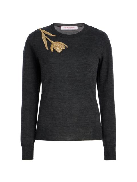 CAROLINA HERRERA Embellished Wool-Silk Sweater dark grey