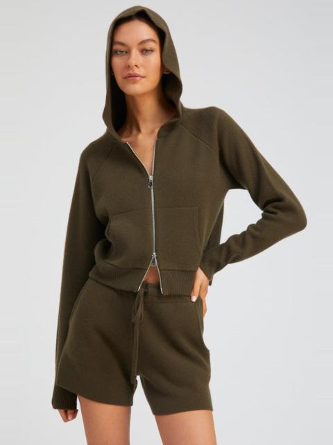 SPRWMN OLIVE CASHMERE SHRUNKEN ZIP UP HOODIE