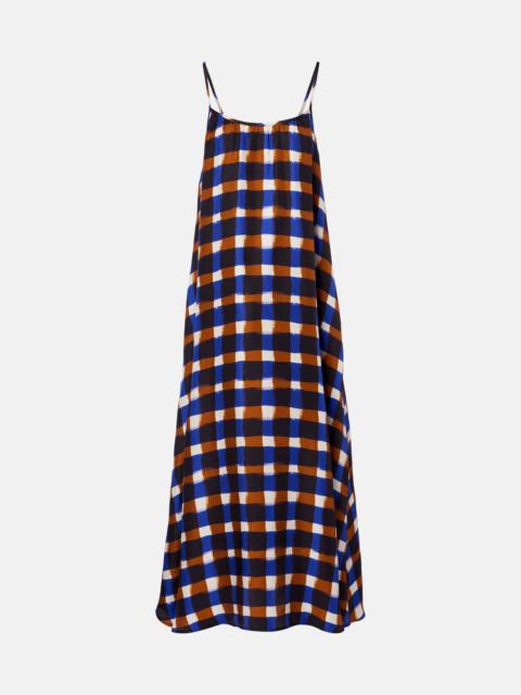 ASCENO Napoli checked silk twill maxi dress