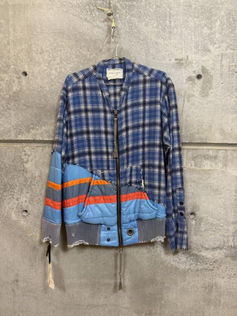 Greg Lauren $2k Greg Lauren Blue Plaid / Blue Nylon Zip Jacket