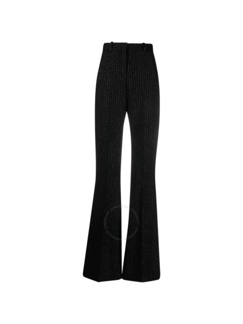 Balmain Ladies Noir / Or Striped Wool-Blend Flared Trousers