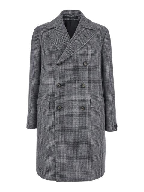 Other Designers TAGLIATORE - Tagliatore Men 'Londra' Grey Oversized Double-Breasted Coat With All-Over Stripes Motif In Wool Blen