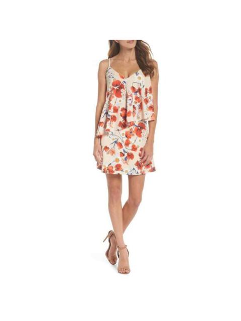 Other Designers NSR Cara Floral Slip Dress Spaghetti Strap Coral Orange Red Ruffle SZ M NWT