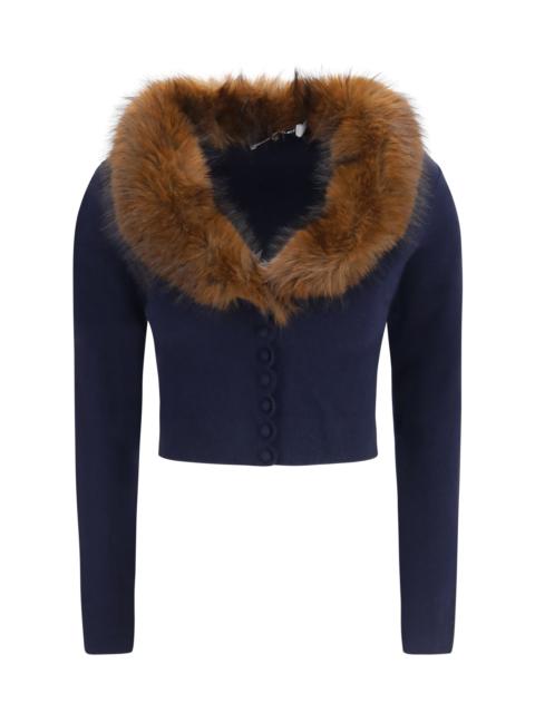 self-portrait Self-portrait Knit and Faux Fur Cardigan Navy