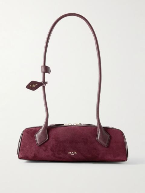 Alaïa Le Teckel small leather-trimmed suede shoulder bag Burgundy