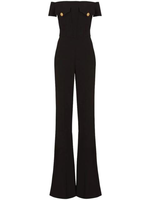 Balmain Women Off-Shoulders Flare Crepe Jumpsuit
