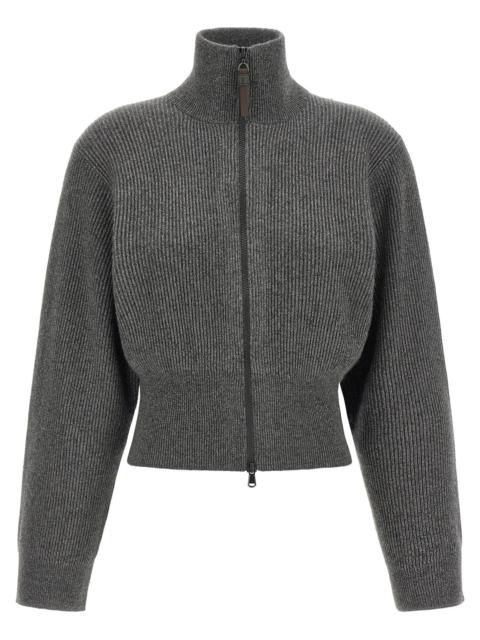 Brunello Cucinelli Brunello Cucinelli Women Ribbed Cardigan With Leather Detail