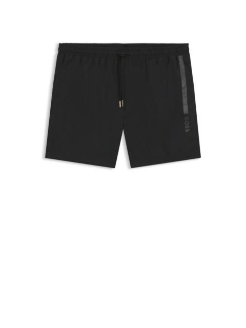 BOSS SWIM SHORTS WITH FOIL-PRINTED LOGO AND STRIPE
