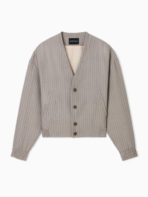 EMPORIO ARMANI V-NECK BLOUSON IN FABRIC WITH 3D-EFFECT MICRO-PATTERN