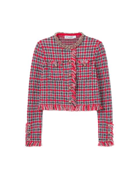 self-portrait Self-Portrait Women Check Frayed Knit Jacket
