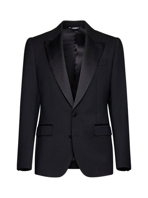Dolce & Gabbana Dolce & Gabbana Men Black Stretch Wool Sicilia Tuxedo Blazer