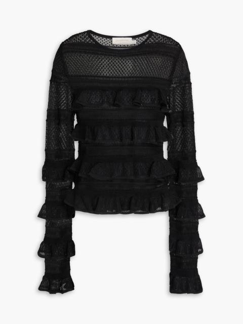 Zimmermann Ruffled pointelle-knit top