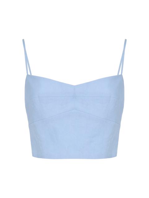 CALA de la CRUZ Exclusive Lorenzo Linen Crop Top blue