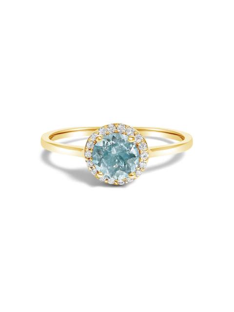 Other Designers Haus of Brilliance 10K Yellow Gold Blue Aquamarine and 1/10 Cttw Diamond Halo Ring