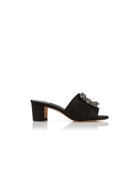 Manolo Blahnik Black Satin Jewel Buckle Mules