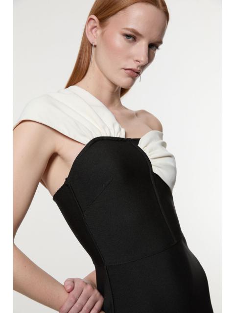 KAREN MILLEN Figure Form Bandage Asymmetric Strap Knit Midi Dress