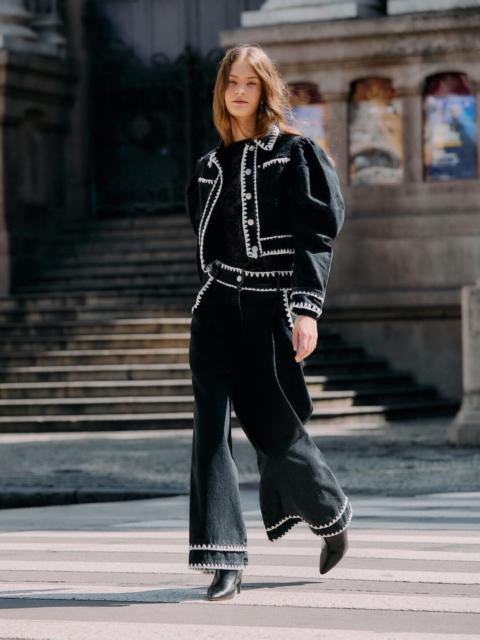 FARM RIO Black Crochet Embroidery Wide-Leg Denim Pants