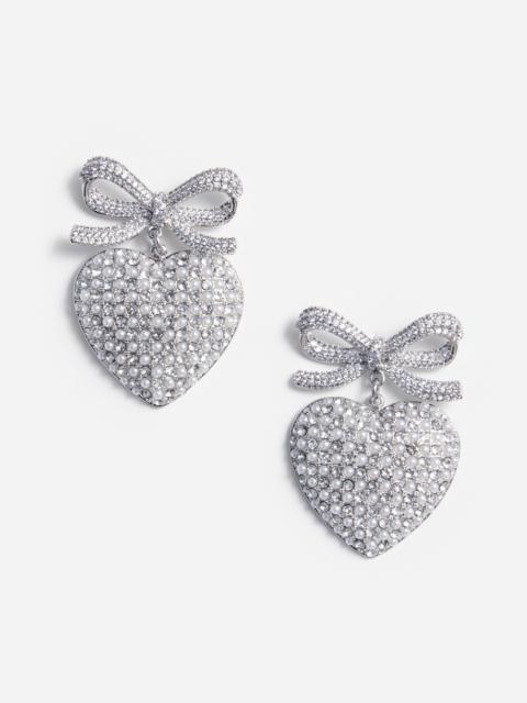 self-portrait Crystal Bow Pearl Heart Earrings