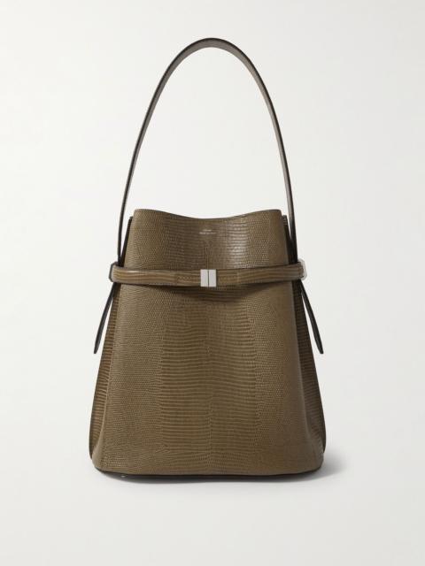 TOTEME Belted lizard-effect leather tote Dark green