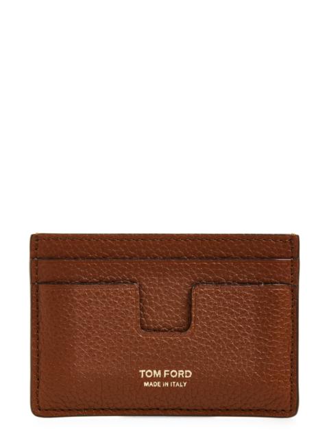 TOM FORD TOM FORD T-Line Soft Grain Leather Card Holder in 1B108 Midbrown at Nordstrom