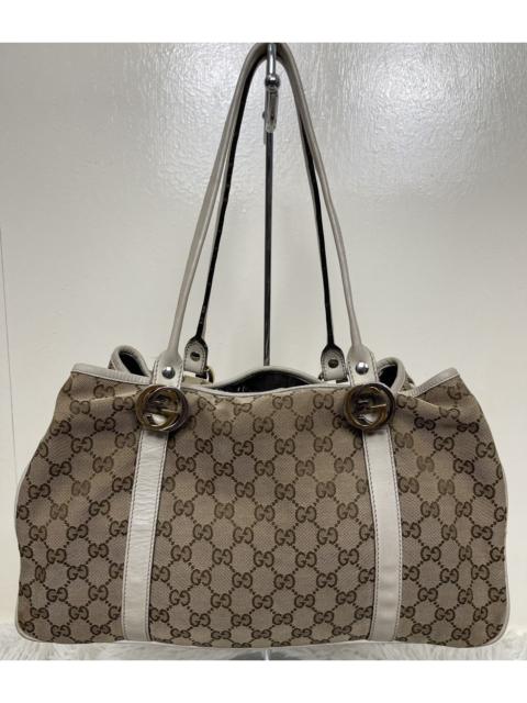 Gucci GG Twins Logo Hardware Tote Bag Canvas Leather