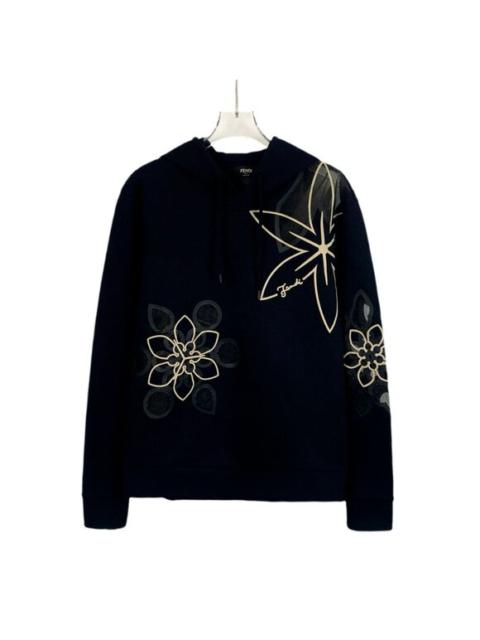 Fendi Black Floral Print Cotton Hooded Drawstring Long Sleeve Hoodie S