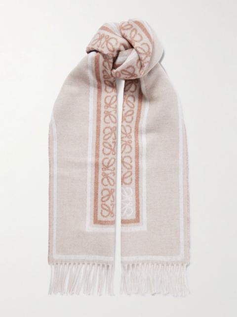 Loewe Fringed wool and cashmere-blend jacquard scarf Beige